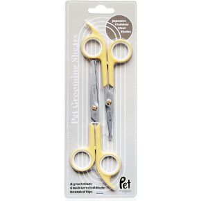 Pet Magasin Japanese Stainless Steel Grooming Scissors (2) for Facial hair and Larger for Body Trimming with Round Tip - Yellow