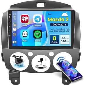 Roinvou [8 Core 4G+64G] for Mazda 2 2007-2014 Android Radio with Wireless Carplay Android Auto, 9 Inch IPS Touch Screen Car Stereo, Bluetooth 5.0, 32 EQ, GPS, WiFi, 59UI, SWC, AHD Backup Camera