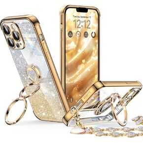 XYZ for iPhone 12 Case with Stand, Phone Case with Double Ring Kickstand, Women Girls Bling Luxury Protective Case Heart for iPhone 12, Black