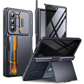 TONGATE for Z Fold 6 Case, [with Card Holder & S Pen Holder] [Glass Screen Protector & Slide Camera Cover] Rugged Hinge Protection Wallet Kickstand Phone Case for Samsung Galaxy Z Fold 6, Black in Kuwait