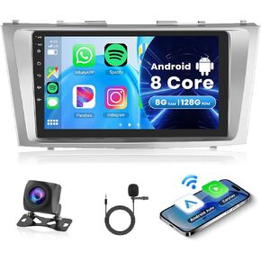 8 Core 8+128G Android Car Radio Car Stereo for Toyota Camry 2006-2011 with Wireless Carplay Android Auto, 9 Inch Touchscreen Head Unit Mirror Link GPS WiFi Bluetooth FM RDS DSP AHD Backup Camera