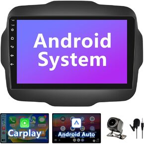Android 13 Touchscreen Car Stereo Compatible with 2015 2016 2017 2018 2019 2020 Jeep Renegade Wireless CarPlay & Android Auto, GPS Navigation, Bluetooth, WiFi, FM Radio, Backup Camera
