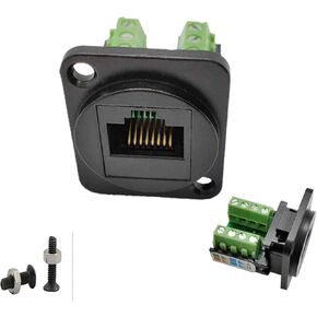 RJ45/8P8C D-Type Panel Mount Ethernet Extender Cat5E Terminal Solderless Network Adapter Keystone Jack Crimping Data Female Connector with Screw
