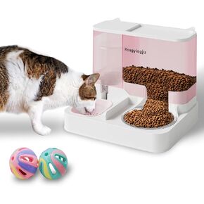 Rongyingju Pet Feeding and Drinking Machine Set, Suitable for Small and Medium-Sized pet Dogs and Cats to eat and Drink, with a Food Capacity of 2.8L and 1L Water (Pink)