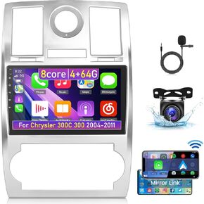 [4+64G] for Chrysler 300C 300 2004-2011 Android Car Radio with Wireless Carplay and Android Auto - 9 Inch 1280 * 720 IPS Touchscreen Car Stereo - DSP/GPS/WiFi/SWC/Bluetooth + AHD Backup Camera