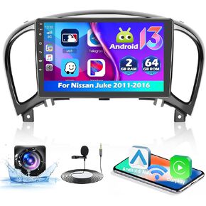Car Stereo for Nissan Juke 2011-2016 with Wireless Apple Carplay Android Auto, 2+64G Android 13 9 Inch Touch Screen Car Radio GPS WiFi BT FM RDS Radio SWC EQ Mirror Link Backup Camera