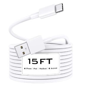 Car Carplay Cable for iPhone 16 15 Pro Max/Pro/Plus (15FT) Durable TPE Long USB to USB C Cable for Apple Car Play iPhone 16 15, White USB A to USB C Car Charger Cable for Android Auto