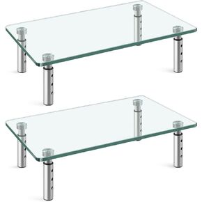 Clear Glass Desk Stand 2 Pack Computer Monitor Riser with Height Adjustable Multi Media Monitor Stand Desktop Flat for Laptop TV Computer