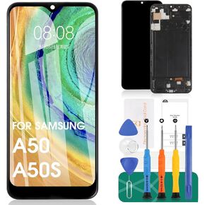 استبدال شاشة OLED لهاتف Samsung A50S لشاشة Samsung Galaxy A50 LCD A505F/DS A505G/DS SM-A505 A505FDS Touch A505 A507 شاشة SM-A507F، SM-A507FN، SM-A5070 مجموعة رقمية (أسود + إطار)