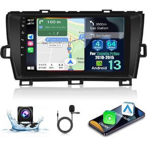 [4+64G] Android 13 Car Radio for Toyota Prius 2010-2015 - Wireless Carplay and Android Auto - 9 Inch 1280 * 720 HD Touchscreen Car Stereo - 32 EQ Adjustment/WiFi/GPS/SWC + AHD Backup Camera