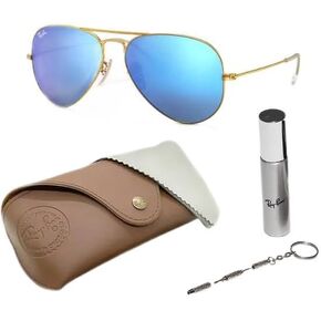 Ray-Ban RB3025 Classic Aviator Shape Sunglasses With Eyewear Kit Bundle - Adjustable Nose Pads - Ideal Formal and Casual Wear Retro Sunglasses