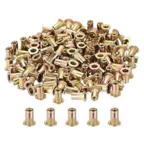 uxcell 80Pcs Rivet Nuts Flat Head, M6-1.0 Carbon Steel Threaded Insert Nuts Knurled Body Zinc Plated Finish