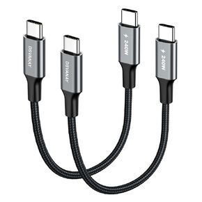 Short 240W USBC to USBC Cable [1FT, 2Pack], Fast Charging 100W PD3.1 Type C Cord Compatible for iPhone 16/15 Pro Max, Car Charger, MacBook Pro/Air, iPad Pro, Samsung, Pixel, Laptop
