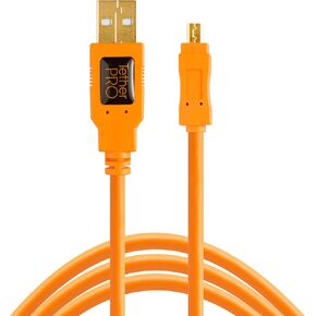 Tether Tools TetherPro USB 2.0 to Mini-B 8-Pin Cable | for Fast Transfer Between Camera and Computer | High Visibility Orange | 15 Feet (4.6 m)