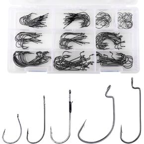 Dr.Fish Bass Hook Assortment, EWG Hooks, Round Bend Worm Hooks, Drop Shot Hooks, Heavy Cover Hooks, Freshwater Fishing Hook Kit with Tackle Box, Texas Rig, Wacky, Punching Flipping