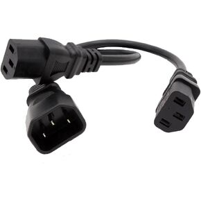 Power Extension Cable Single C14 Male to Dual C13 Female Power Y-Lead Cable Splitter Adapter Cord Short Cable Black