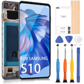 Screen Replacement for Samsung Galaxy S10 LCD Display for Samsung S10 Screen Touch Digitizer SM-G973U G973FD Assembly Replacement with Frame(Incell,without Fingerprint Function)