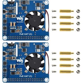 Waveshare 2PCS POE HAT Type C, Compatible with Raspberry Pi 3B+/4B, 802.3af/at Power-Sourcing Equipment Required, 12V and 5V Power Outputs to Support More Peripherals-2PCS Version