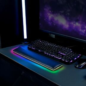 مسند معصم ملون للوحة مفاتيح الكمبيوتر، وسادة معصم خشبية مريحة من خشب الجوز RGB مع دعم معصم للألعاب من إسفنج الذاكرة لكتابة الراحة وتخفيف الألم للمكتب والألعاب والكمبيوتر