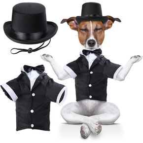 Yewong 2 Pieces Pet Formal Accessories Set - Pet Top Hat with Pet Formal Tuxedo Suit Birthday Party Gradation Halloween Costumes Accessories for Dog Cat