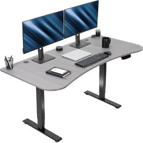 VIVO Electric Height Adjustable 63 x 32 inch Memory Stand Up Desk, Rustic Vintage Brown Table Top, Black Frame, Touch Screen Preset Controller, 2E Series, DESK-KIT-2EBN