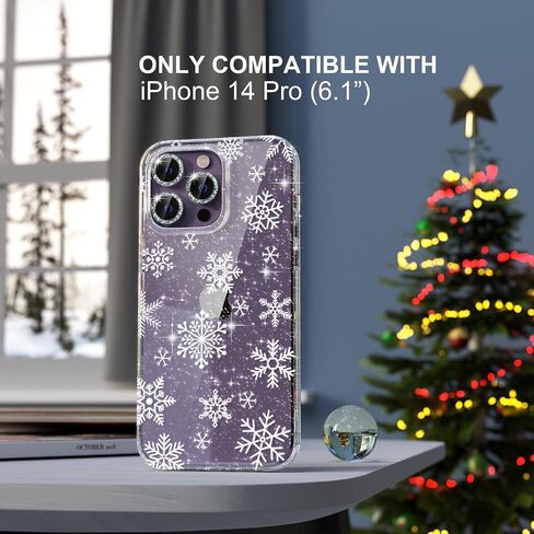 Choiche for Christmas iPhone 14 Pro Case Cute, Women Clear Glitter Bling Sparkly Case, [3 x Diamond Camera Lens Protectors] [2 x Tempered Glass Screen Protectors] 6.1-inch (Glitter Snowflake) in Saudi Arabia