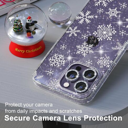 Choiche for Christmas iPhone 14 Pro Case Cute, Women Clear Glitter Bling Sparkly Case, [3 x Diamond Camera Lens Protectors] [2 x Tempered Glass Screen Protectors] 6.1-inch (Glitter Snowflake) in Saudi Arabia