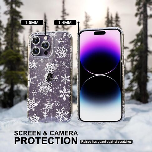 Choiche for Christmas iPhone 14 Pro Case Cute, Women Clear Glitter Bling Sparkly Case, [3 x Diamond Camera Lens Protectors] [2 x Tempered Glass Screen Protectors] 6.1-inch (Glitter Snowflake) in Saudi Arabia