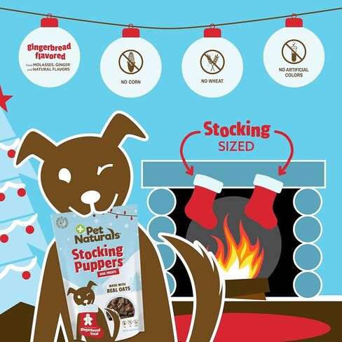 حلوى خبز الزنجبيل للكلاب من Stocking Puppers، 7.05 أونصة - وجبة خفيفة بنكهة طبيعية للعطلات، حشوة تخزين مثالية للكلاب in Kuwait