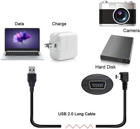 ميني USB B نوع 5pin ذكر الزاوية اليسرى 90 درجة إلى USB 2.0 كابل بيانات ذكر 6ft 1.8m in Kuwait