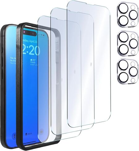 Sonix | 3 Pack Glass Screen Protector for iPhone 15 Pro Max + 3 Pack Camera Lens Protector | Case Friendly, Tempered Glass in Saudi Arabia