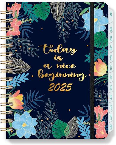 2025 Planner - A5 Planner 2025 Week to View, January 2025 - December 2025, 2025 Planner with 12 Monthly Tabs, Hardcover, Elastic Closure, Monthly & Weekly View for Work, Study, Romantic Blue Snow in Saudi Arabia