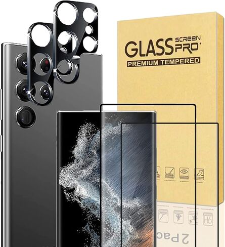 [عبوتان + عبوتان] واقي شاشة Galaxy S23 Ultra، زجاج مقوى مقاوم للخدش 9H، دعم بصمات الأصابع بالموجات فوق الصوتية، لهاتف Samsung Galaxy S23 Ultra 5G 6.8 بوصة واقي شاشة زجاجي in Kuwait