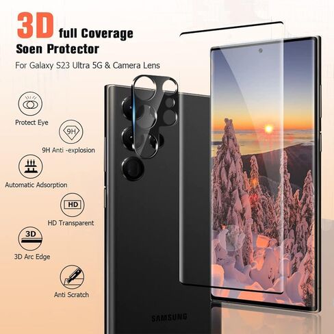 [عبوتان + عبوتان] واقي شاشة Galaxy S23 Ultra، زجاج مقوى مقاوم للخدش 9H، دعم بصمات الأصابع بالموجات فوق الصوتية، لهاتف Samsung Galaxy S23 Ultra 5G 6.8 بوصة واقي شاشة زجاجي in Kuwait