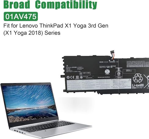 01AV475 L17C4P71 SB10K97624 Laptop Battery Replacement for Lenovo ThinkPad X1 Yoga 3rd Gen 2018 Series L17M4P71 SB10K97623 01AV474 L17M4P73 SB10K97638 01AV499 02DL003 15.36V 54Wh 3520mAh in Saudi Arabia