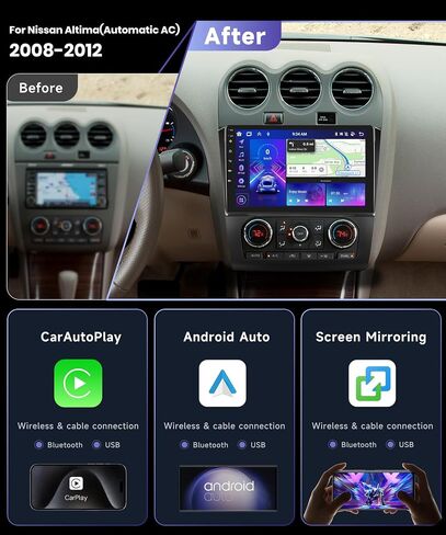 Hi-Res 8Core 4G+64G Car Stereo for Nissan Altima 2008-2012 Auto A/C Radio with 9inch 1280X720P QLED Touch Screen/DSP/46 EQ/Bluetooth 5.0/Wireless CarPlay/Android Auto/GPS WiFi/SWC+AHD Backup Camera in Saudi Arabia