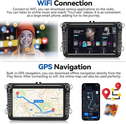 SIXTOP [2+64G] Android Car Stereo for VW SEAT Skoda Golf Passat Polo JATTA Jetta Upgrade Radio with Carplay Android Auto Mirror Link 30 Themes 8 inch TouchScreen FM GPS Bluetooth+AHD Backup Camera&MIC in Saudi Arabia
