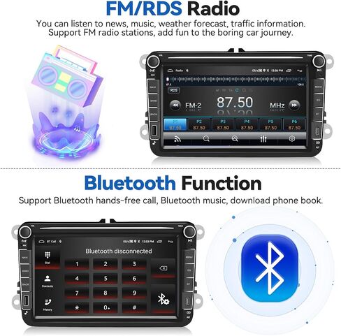 SIXTOP [2+64G] Android Car Stereo for VW SEAT Skoda Golf Passat Polo JATTA Jetta Upgrade Radio with Carplay Android Auto Mirror Link 30 Themes 8 inch TouchScreen FM GPS Bluetooth+AHD Backup Camera&MIC in Saudi Arabia