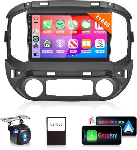 ترقية 2G 64G ستيريو السيارة لشيفي كولورادو جي إم سي كانيون 2015-2019 راديو مع Carplay Android Auto MirrorLink، 9 بوصة HD IPS شاشة تعمل باللمس بلوتوث ستيريو GPS FM/RDS راديو WiFi EQ كاميرا احتياطية in Saudi Arabia