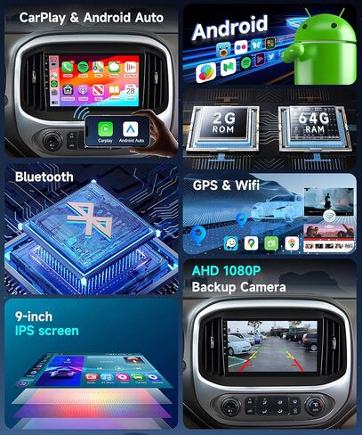 ترقية 2G 64G ستيريو السيارة لشيفي كولورادو جي إم سي كانيون 2015-2019 راديو مع Carplay Android Auto MirrorLink، 9 بوصة HD IPS شاشة تعمل باللمس بلوتوث ستيريو GPS FM/RDS راديو WiFi EQ كاميرا احتياطية in Saudi Arabia