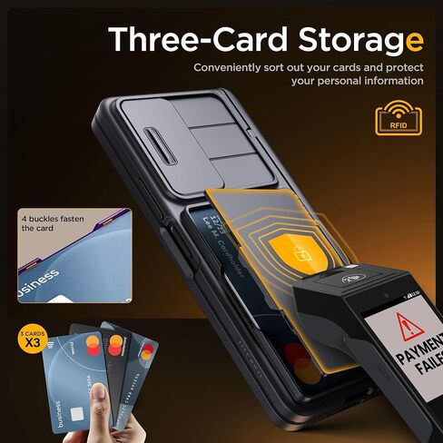 حافظة TONGATE for Z Fold 6، [مع حامل بطاقة وحامل قلم S] [واقي شاشة زجاجي وغطاء كاميرا منزلق] حافظة هاتف بمسند ومفصلة متينة لهاتف Samsung Galaxy Z Fold 6، أسود in Kuwait