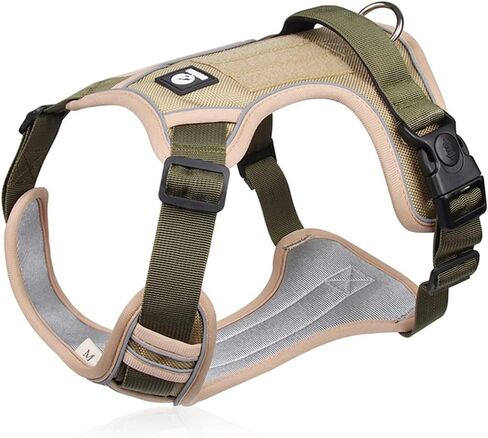 No Pull Dog Harness Adjustable Reflective Dog Vest with Handle, 2 Thickened Locks, 4 Slide Buckles, Soft Oxford Pet Harness for Small to Large Dogs (Khaki, M) in Saudi Arabia