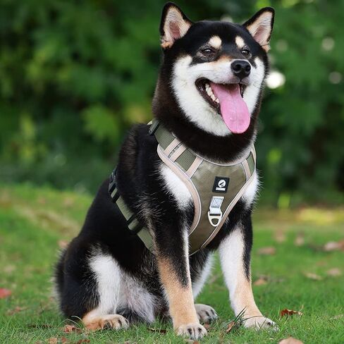 No Pull Dog Harness Adjustable Reflective Dog Vest with Handle, 2 Thickened Locks, 4 Slide Buckles, Soft Oxford Pet Harness for Small to Large Dogs (Khaki, M) in Saudi Arabia