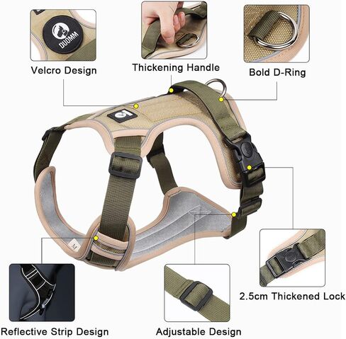 No Pull Dog Harness Adjustable Reflective Dog Vest with Handle, 2 Thickened Locks, 4 Slide Buckles, Soft Oxford Pet Harness for Small to Large Dogs (Khaki, M) in Saudi Arabia