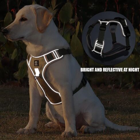 No Pull Dog Harness Adjustable Reflective Dog Vest with Handle, 2 Thickened Locks, 4 Slide Buckles, Soft Oxford Pet Harness for Small to Large Dogs (Khaki, M) in Saudi Arabia