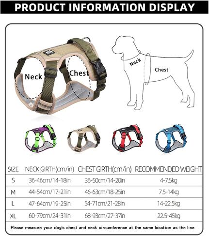 No Pull Dog Harness Adjustable Reflective Dog Vest with Handle, 2 Thickened Locks, 4 Slide Buckles, Soft Oxford Pet Harness for Small to Large Dogs (Khaki, M) in Saudi Arabia