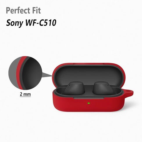 Geiomoo Silicone Case for Sony WF-C510, Protective Cover with Carabiner (Black) in Saudi Arabia