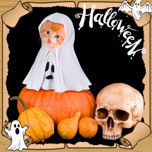 Halloween Ghost Dog Costume White Halloween pet Costume with Hats Ghost Costumes for Dogs Cats pet Cosplay Clothes Halloween Cats Cape for Party Decorations in Saudi Arabia