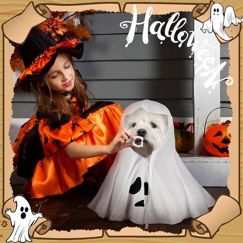 Halloween Ghost Dog Costume White Halloween pet Costume with Hats Ghost Costumes for Dogs Cats pet Cosplay Clothes Halloween Cats Cape for Party Decorations in Saudi Arabia