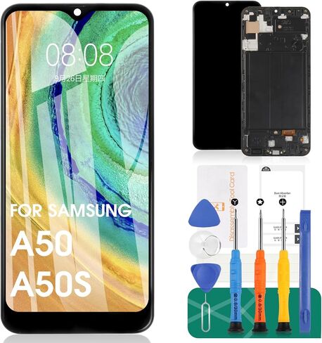 OLED for Samsung A50S Screen Replacement for Samsung Galaxy A50 LCD Display A505F/DS A505G/DS SM-A505 A505FDS Touch A505 A507 Screen SM-A507F, SM-A507FN, SM-A5070 Digitizer Assembly (Black+ Frame) in Kuwait